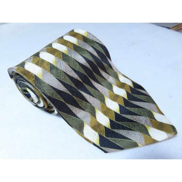 Manzoni Geometric Art Abstract Striped Black Diamond Italy Silk Neck Tie - Picture 10 of 10